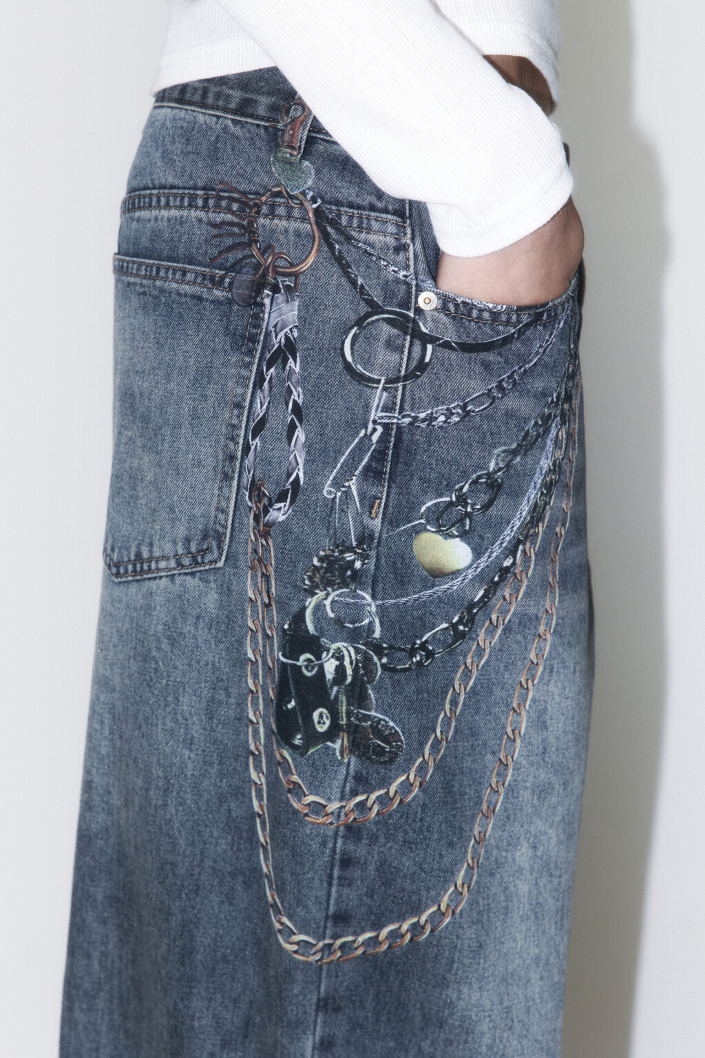 Джинсы baggy fit с принтом-обвесом - цвет синий - 1