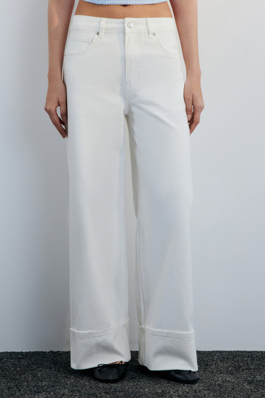 Джинсы wide leg широкие с подворотами - цвет белый - 2