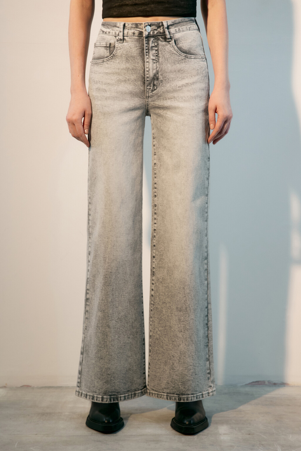 Джинсы широкие с высокой посадкой - цвет серый - 2