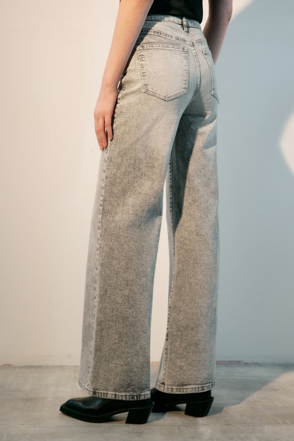 Джинсы широкие с высокой посадкой - цвет серый - 3