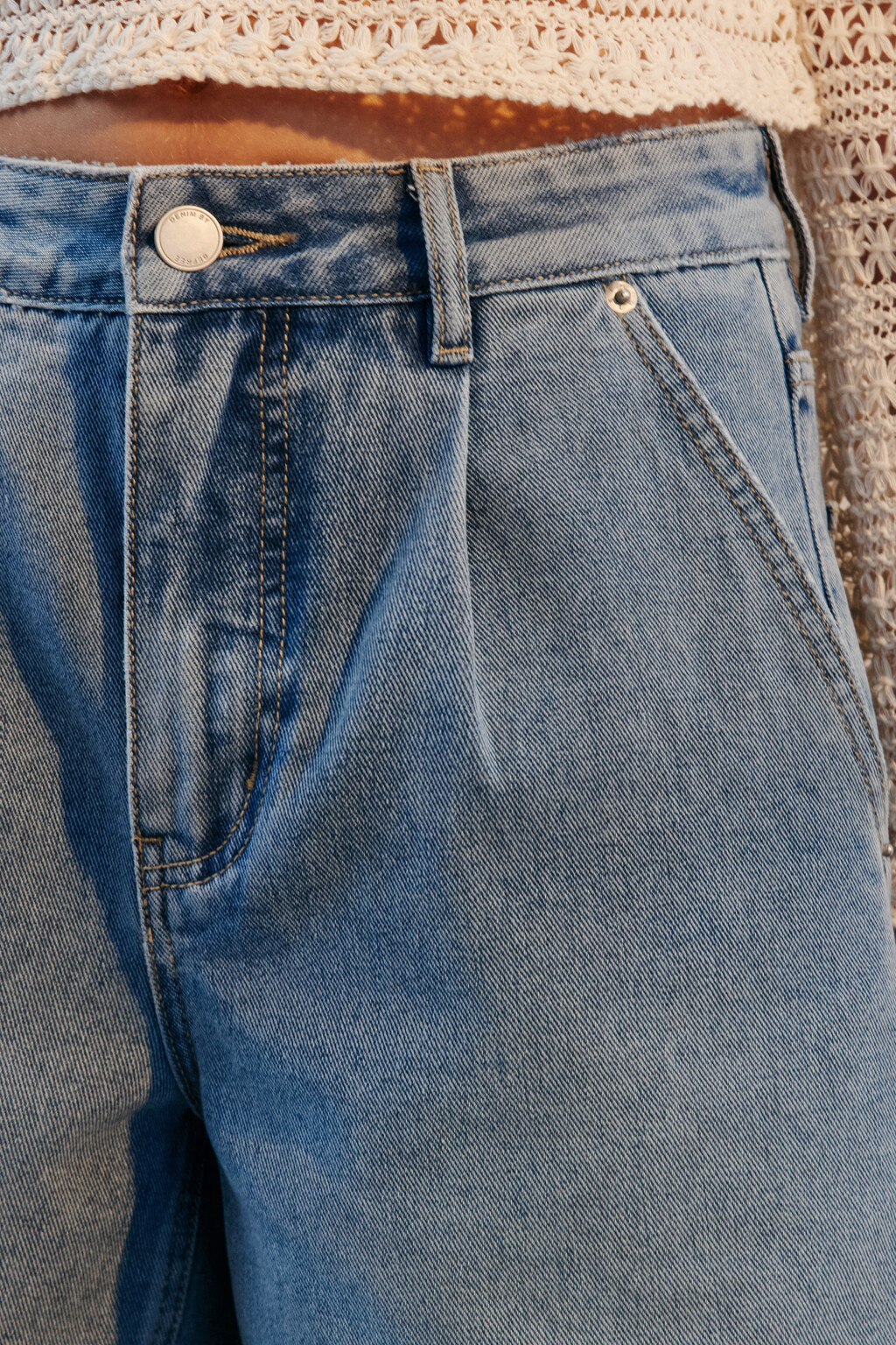 Шорты джинсовые с высокой посадкой - цвет голубой - 5