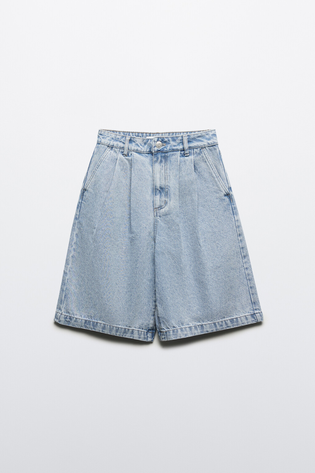 Шорты джинсовые со складками на поясе - цвет голубой - 7