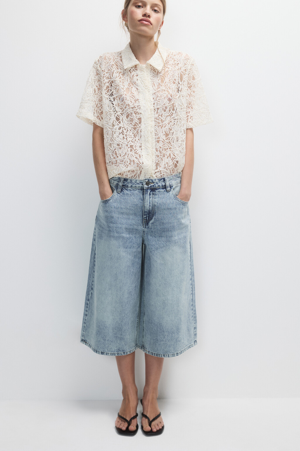 Шорты-бермуды джинсовые с низкой посадкой - цвет синий - 2