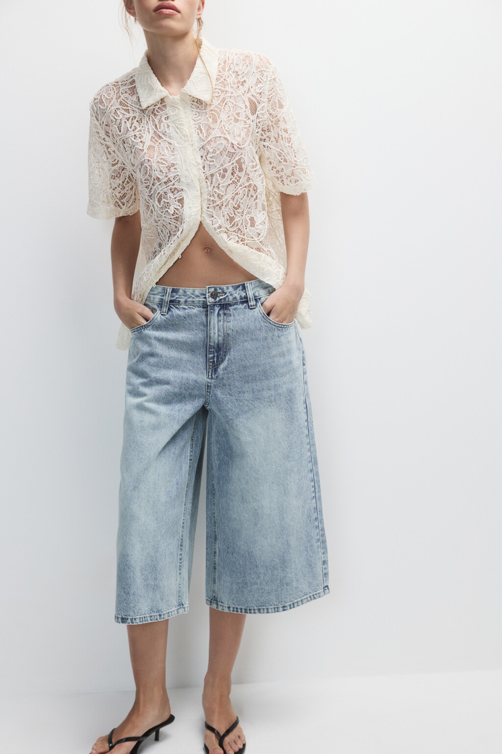 Шорты-бермуды джинсовые с низкой посадкой - цвет синий - 3