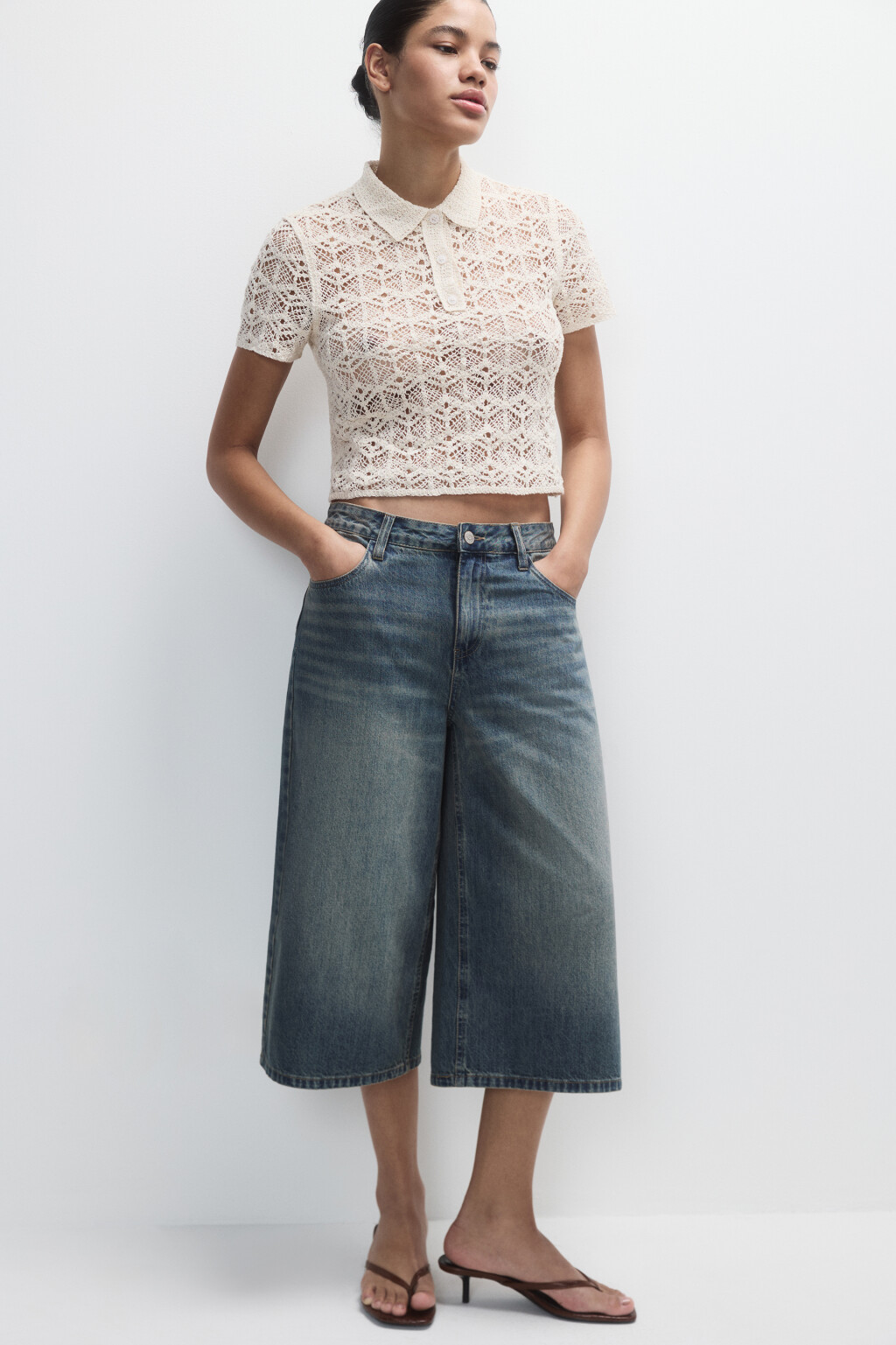 Шорты-бермуды джинсовые с низкой посадкой - цвет темный тинт - 1