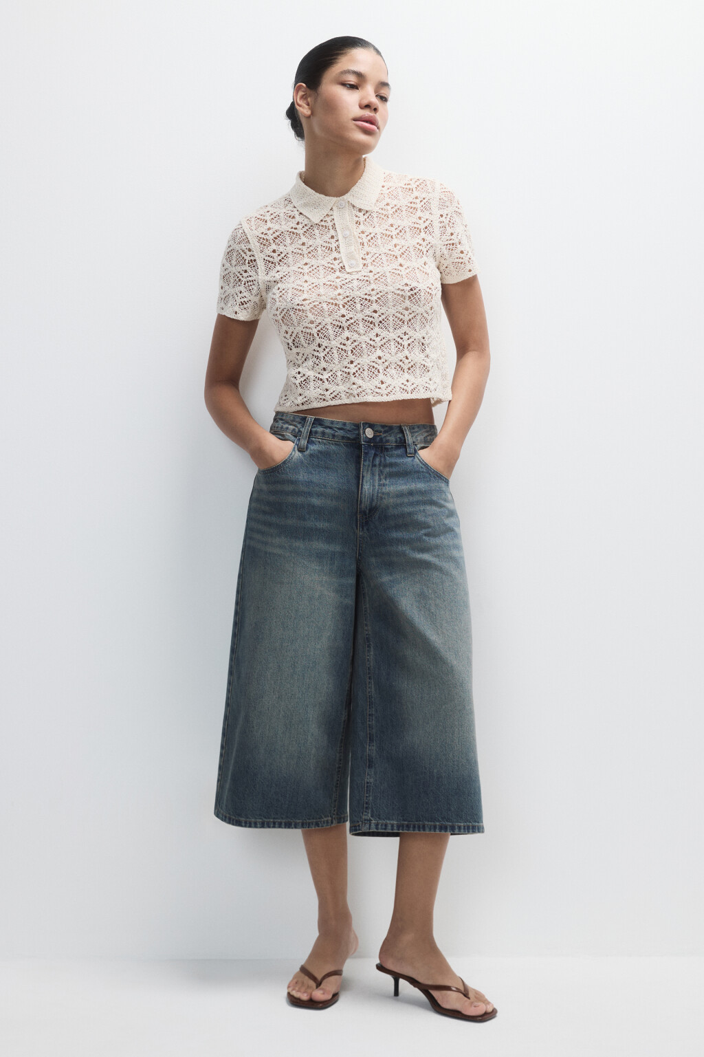 Шорты-бермуды джинсовые с низкой посадкой - цвет темный тинт - 4