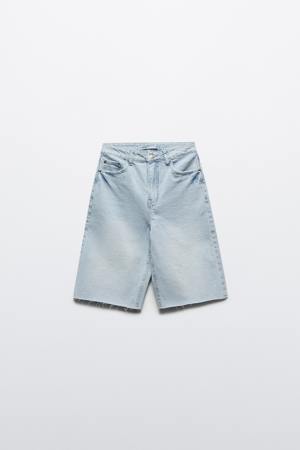 Шорты джинсовые прямые с высокой посадкой - цвет голубой - 7
