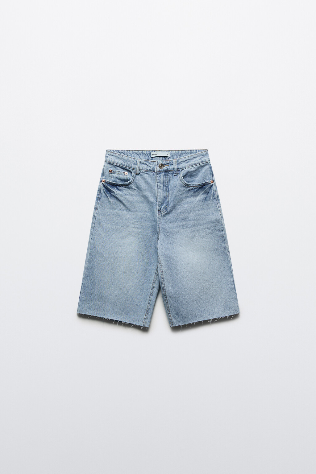 Шорты джинсовые прямые с высокой посадкой - цвет голубой - 7