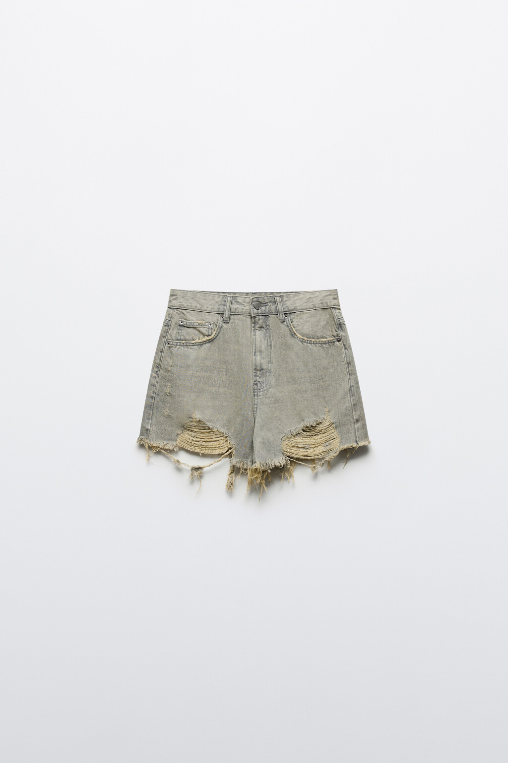Шорты джинсовые рваные с высокой посадкой - цвет серый - 7