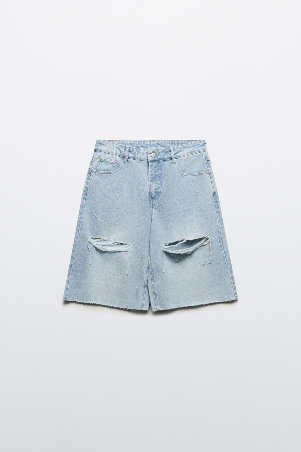 Шорты-бермуды джинсовые рваные - цвет голубой - 8