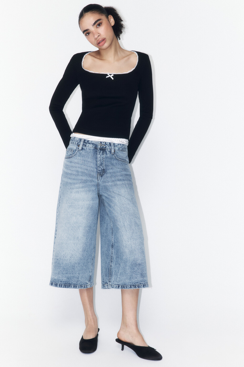 Шорты-бермуды джинсовые с низкой посадкой - цвет голубой - 3