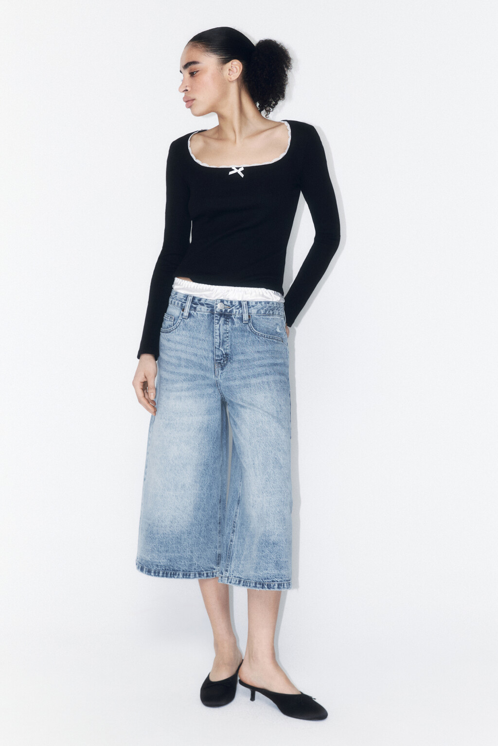 Шорты-бермуды джинсовые с низкой посадкой - цвет голубой - 6