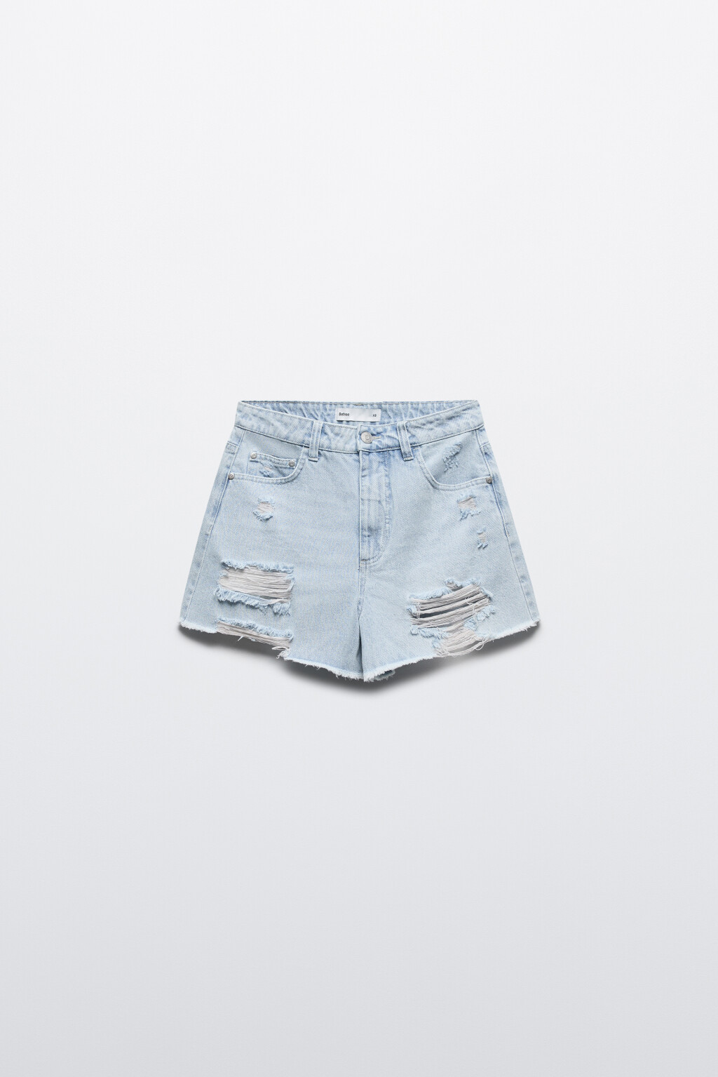 Шорты джинсовые рваные с высокой посадкой - цвет голубой - 7