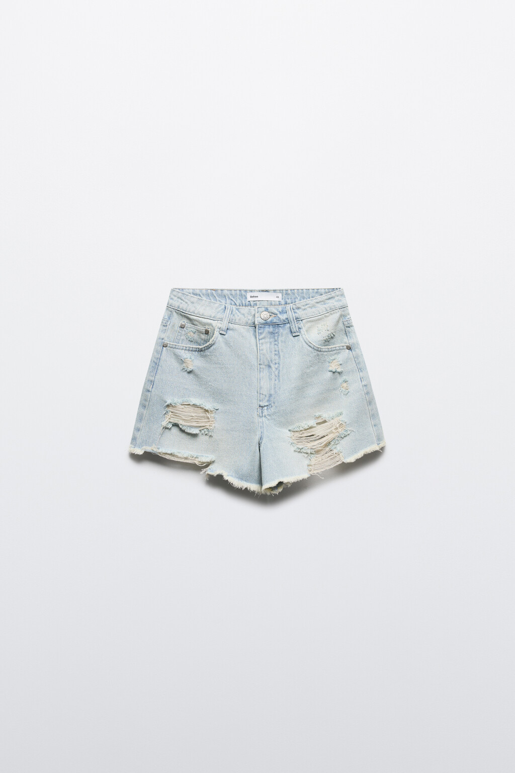 Шорты джинсовые рваные с высокой посадкой - цвет синий - 7