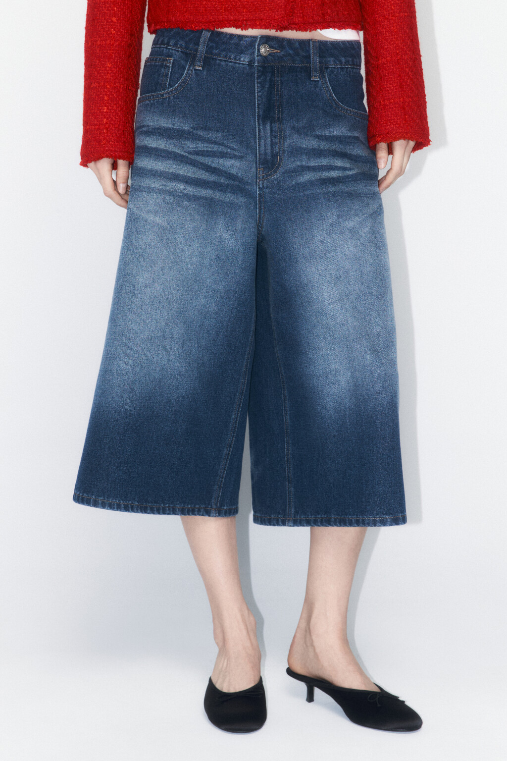 Шорты-бермуды джинсовые с низкой посадкой - цвет голубой - 3