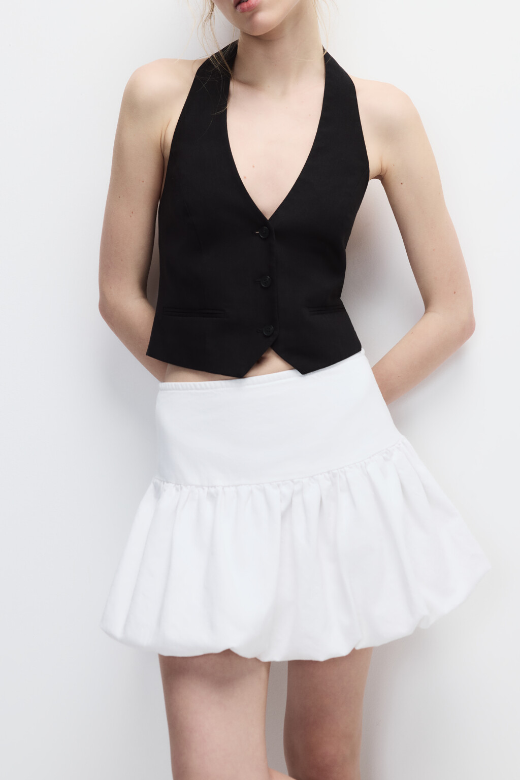 Юбка-баллон мини джинсовая - цвет белый - 2