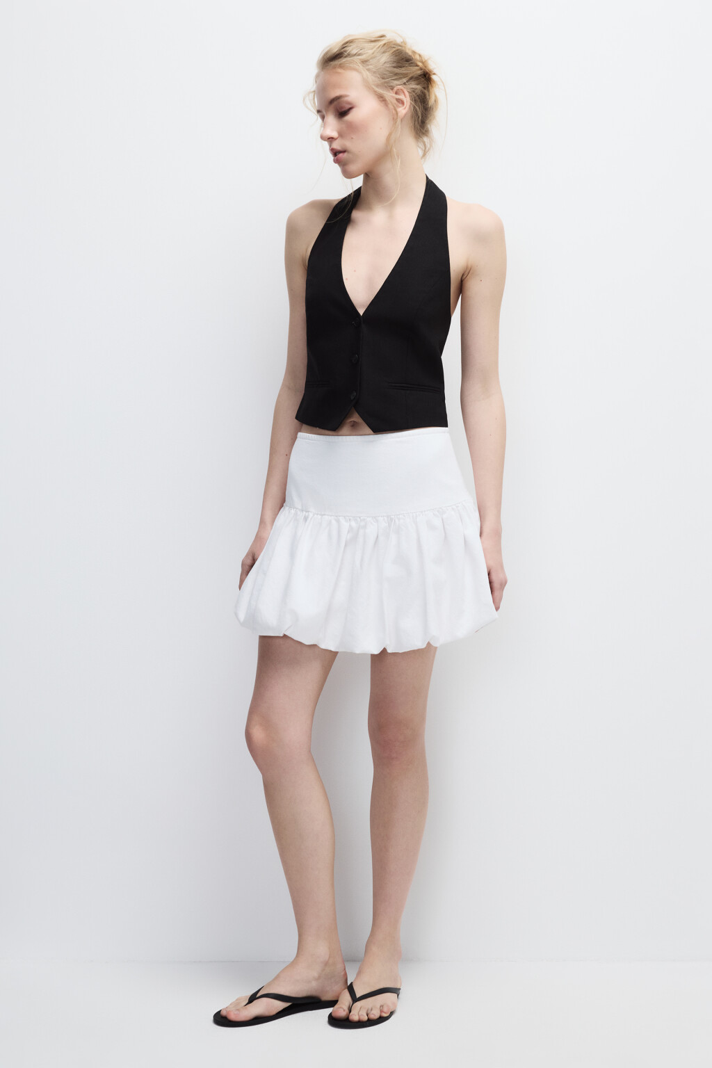 Юбка-баллон мини джинсовая - цвет белый - 5