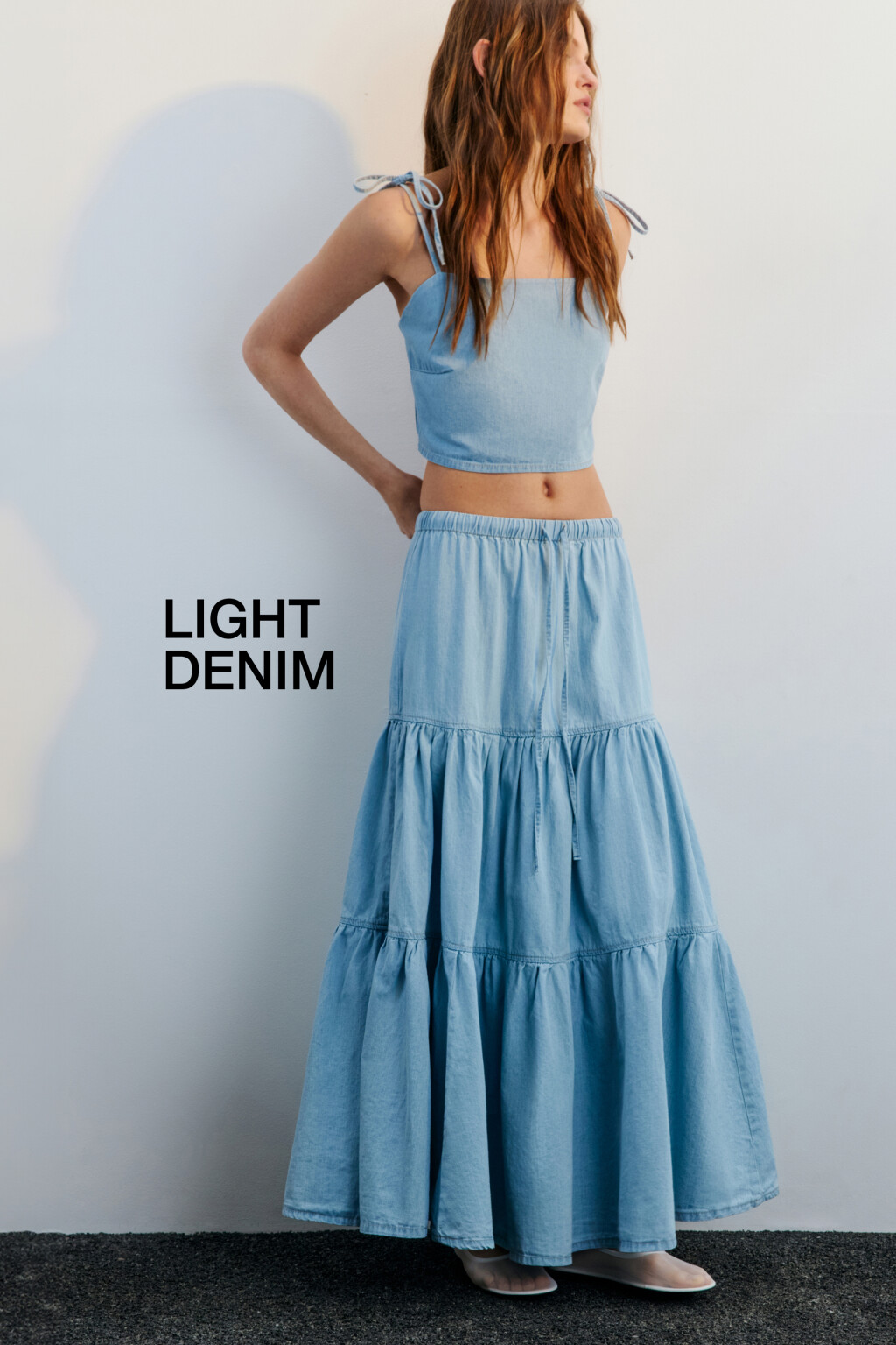 Юбка-трапеция макси джинсовая - цвет голубой - 1