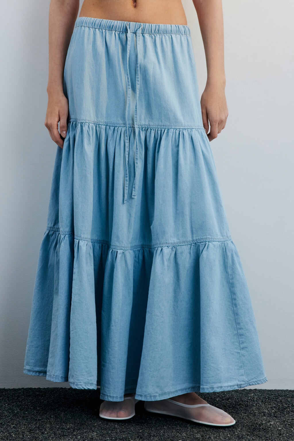Юбка-трапеция макси джинсовая - цвет голубой - 3