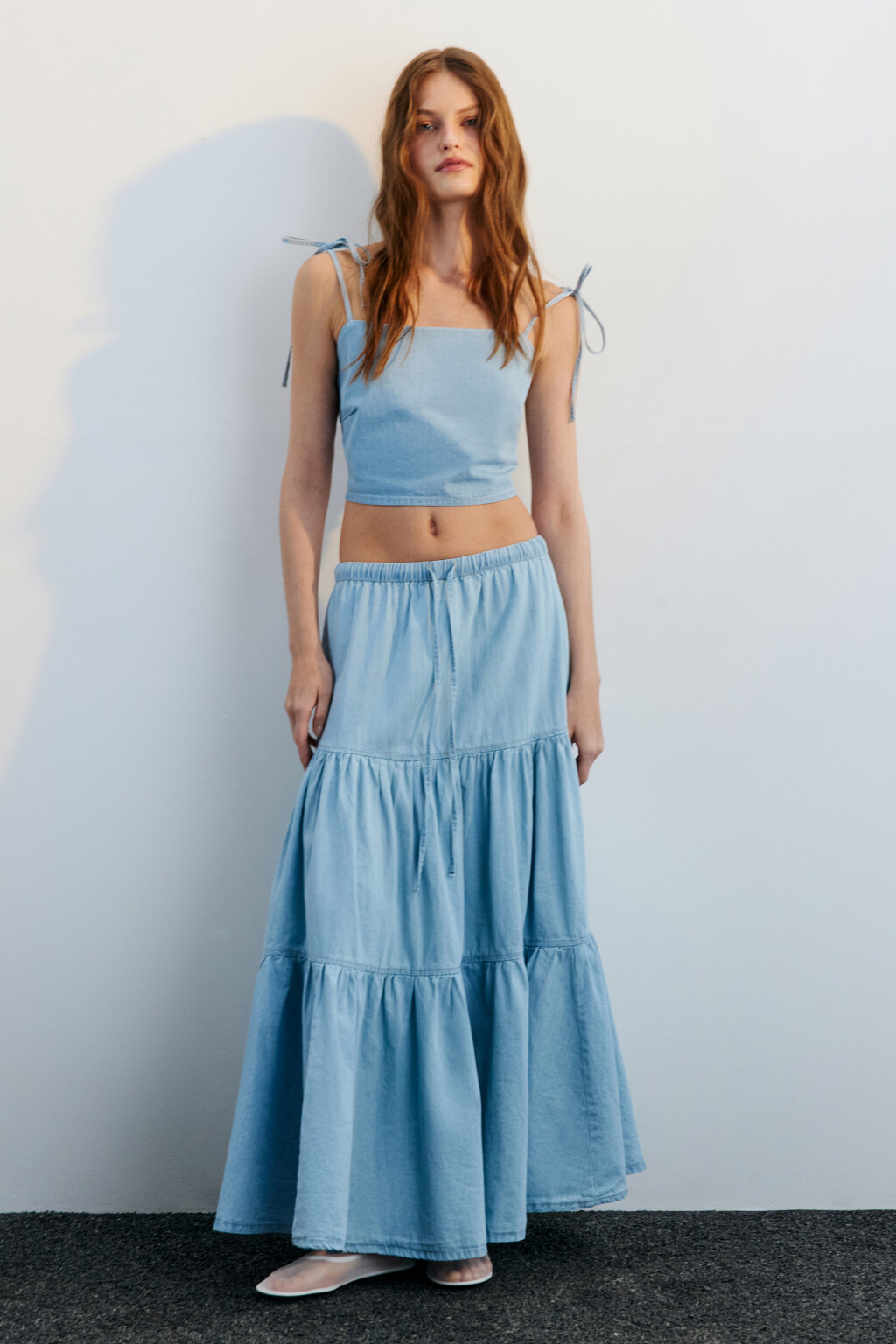 Юбка-трапеция макси джинсовая - цвет голубой - 4