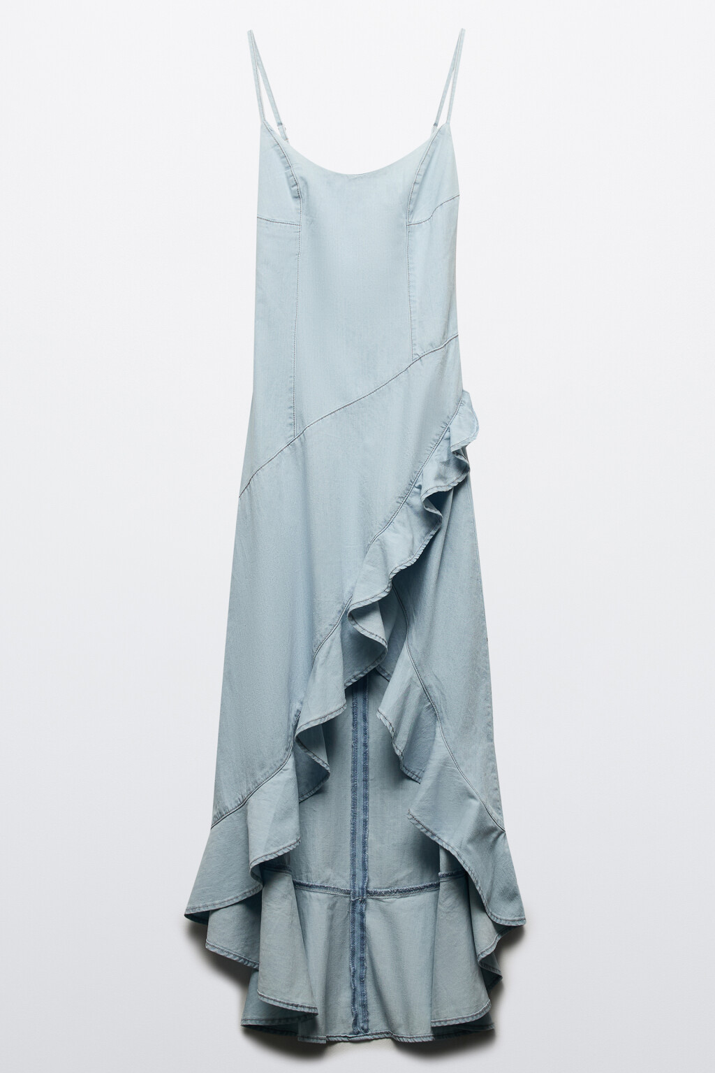 Платье джинсовое с асимметричным воланом - цвет синий - 7