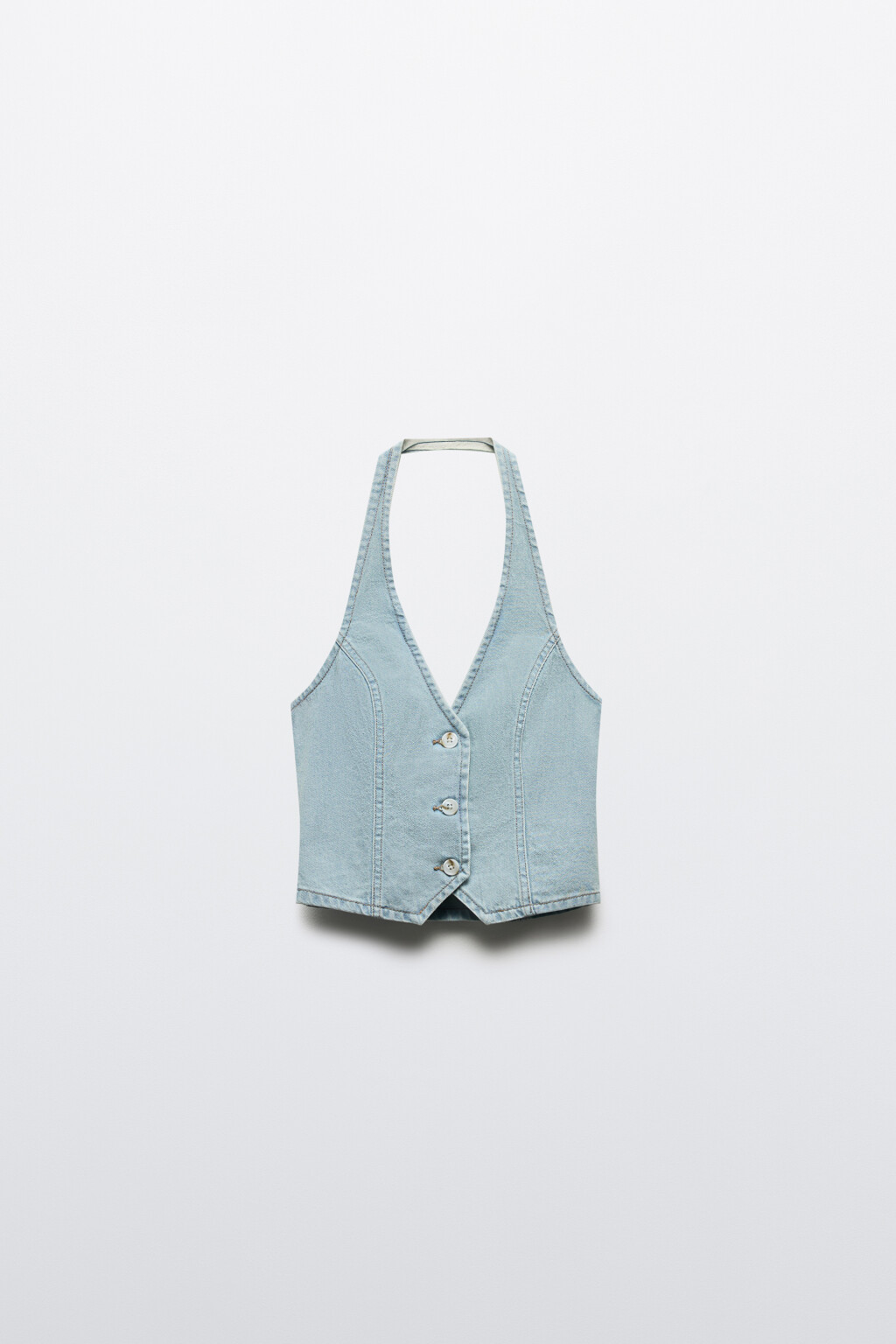 Топ джинсовый укороченный на пуговицах - цвет голубой - 8