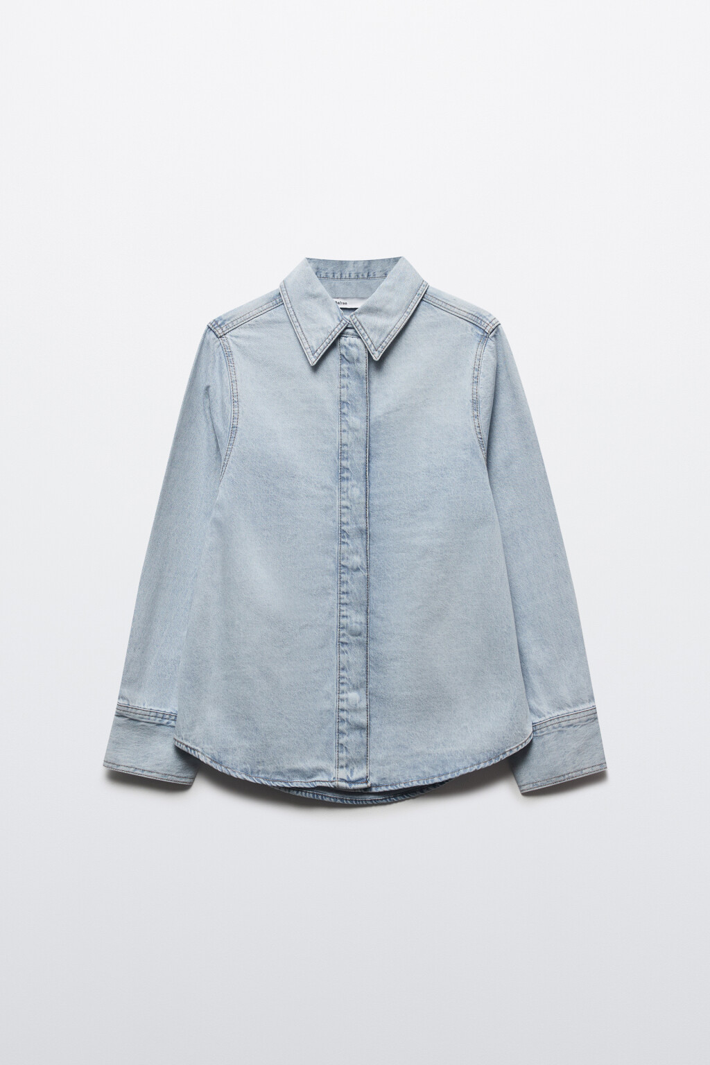 Рубашка-овершот джинсовая с вареным эффектом - цвет голубой - 8