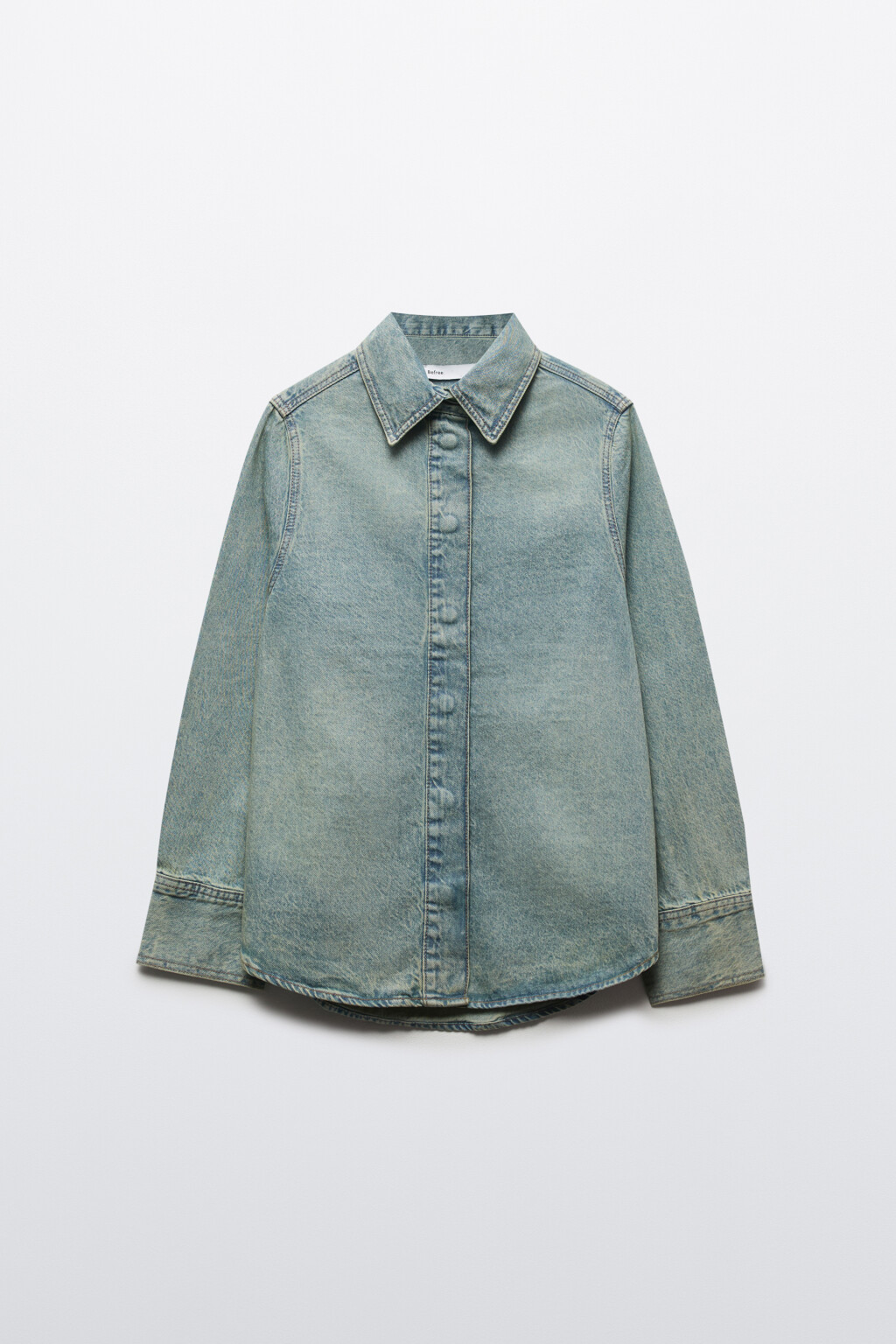 Рубашка-овершот джинсовая с вареным эффектом - цвет синий - 8