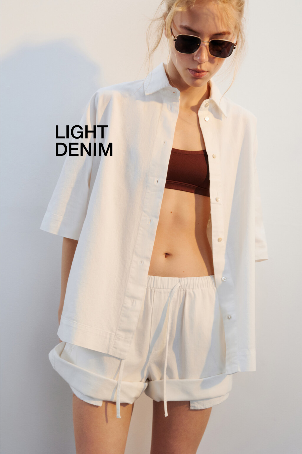 Рубашка джинсовая с коротким рукавом - цвет белый - 1