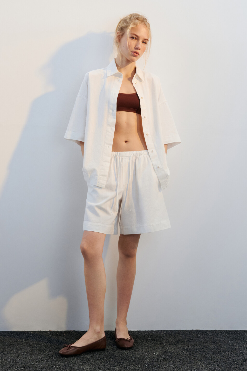 Рубашка джинсовая с коротким рукавом - цвет белый - 4