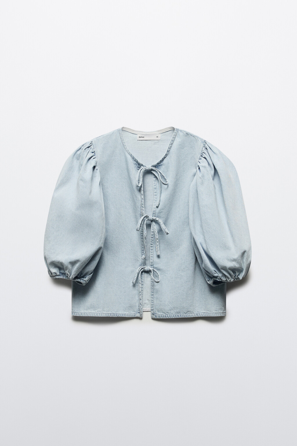 Блузка джинсовая с рукавами-фонариками - цвет голубой - 7