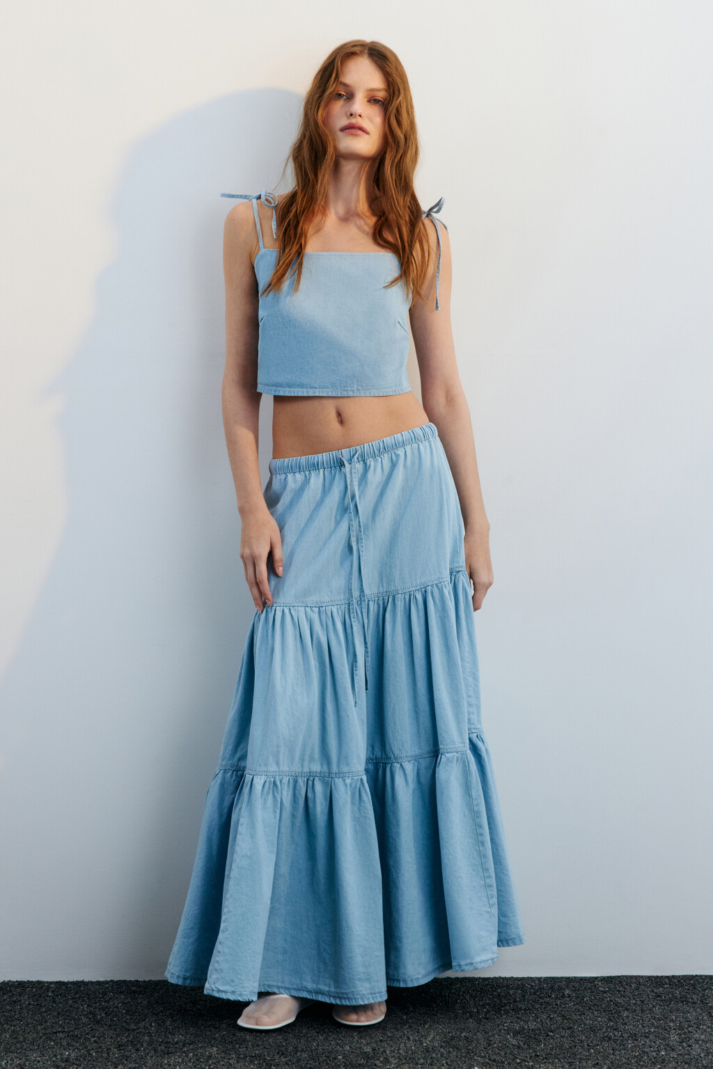 Топ джинсовый с бретелями-завязками - цвет голубой - 5