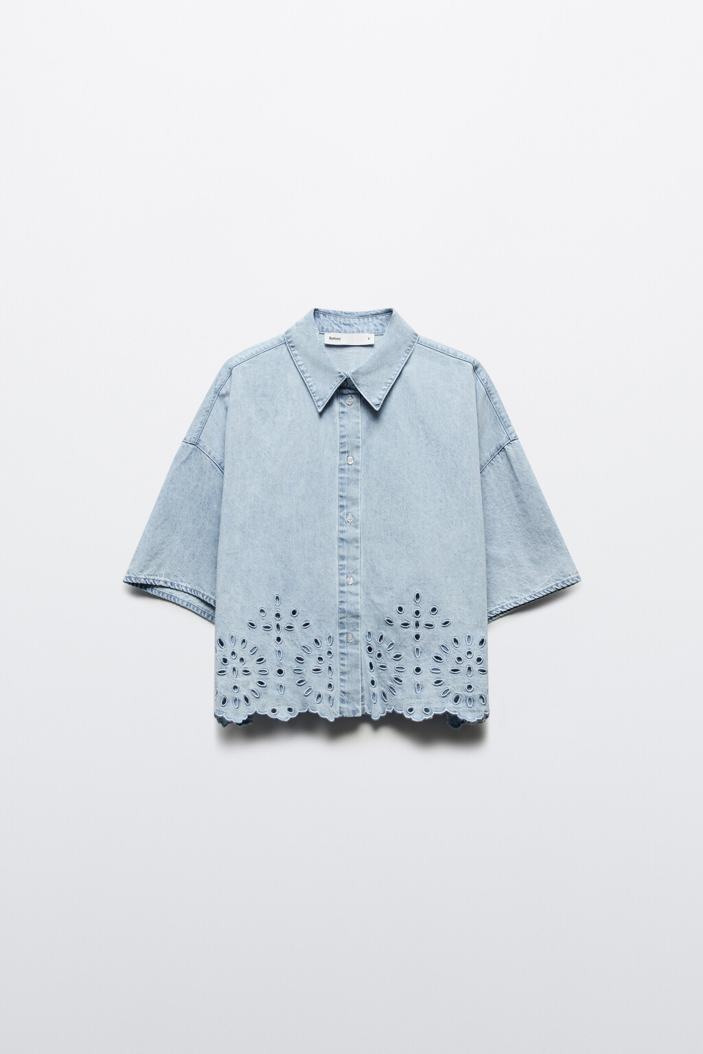 Блузка джинсовая с ажурной отделкой - цвет голубой - 7