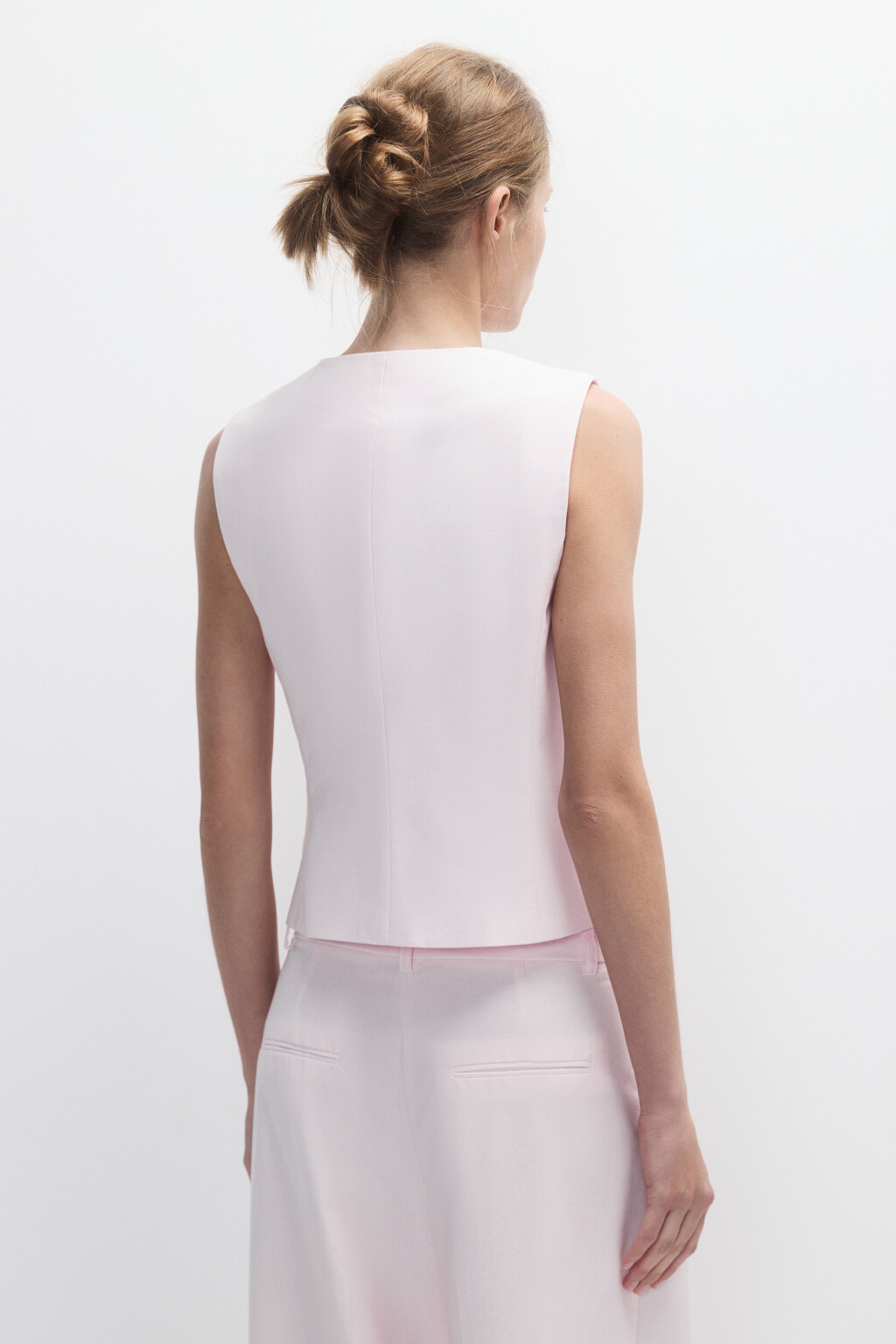 Жилет костюмный из ткани со льном - цвет розовый - 3