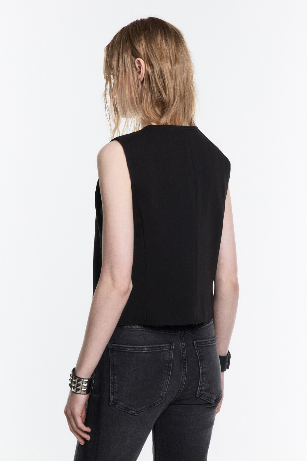 Жилет костюмный с разрезами и шнуровкой - цвет черный - 3