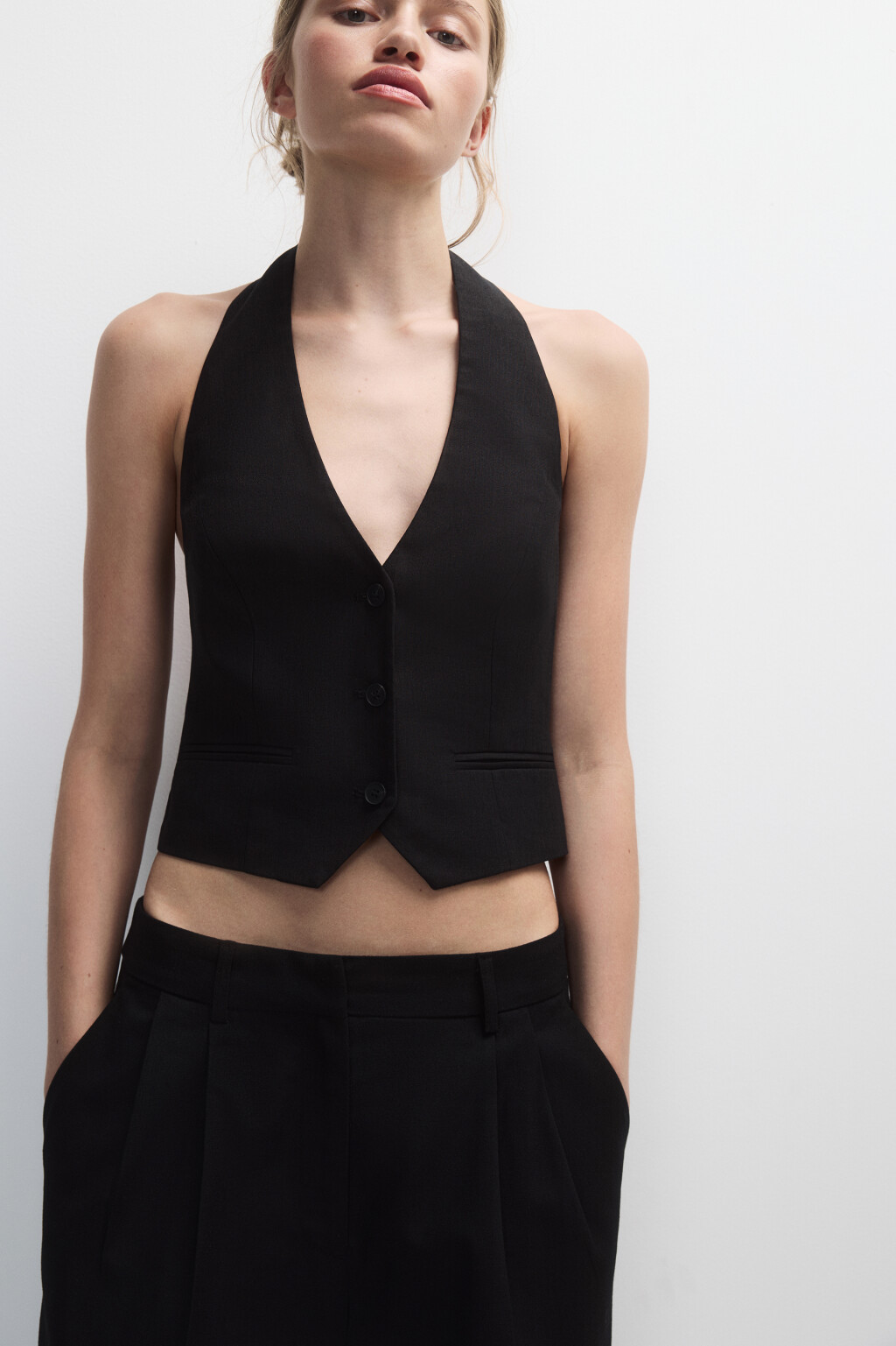 Жилет-бандо из льняной ткани - цвет черный - 1
