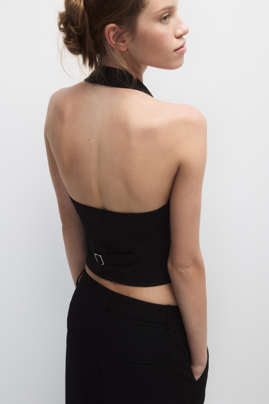 Жилет-бандо из льняной ткани - цвет черный - 2