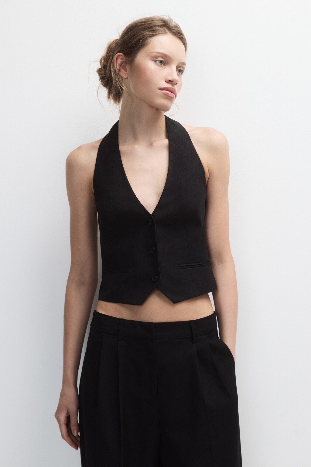 Жилет-бандо из льняной ткани - цвет черный - 3