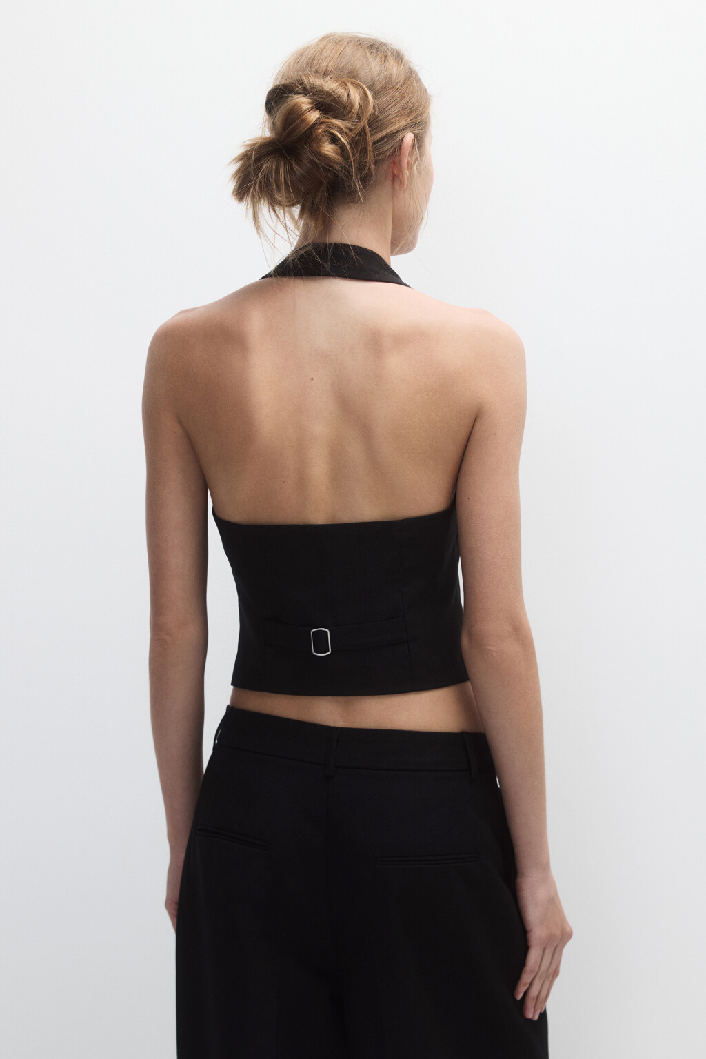 Жилет-бандо из льняной ткани - цвет черный - 4