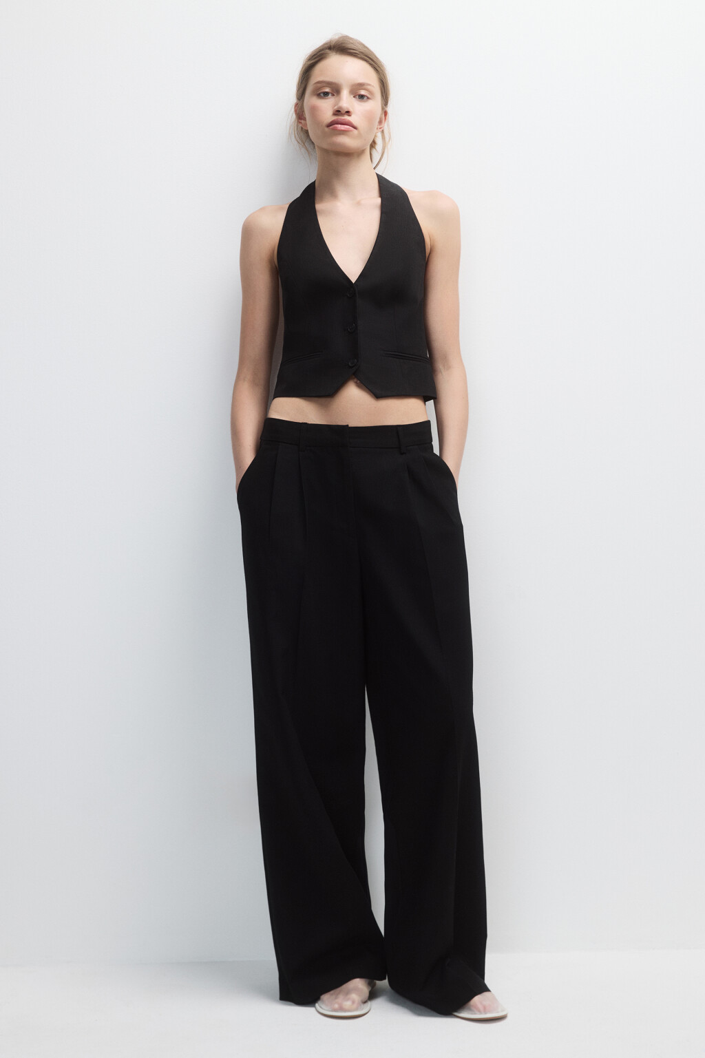 Жилет-бандо из льняной ткани - цвет черный - 5