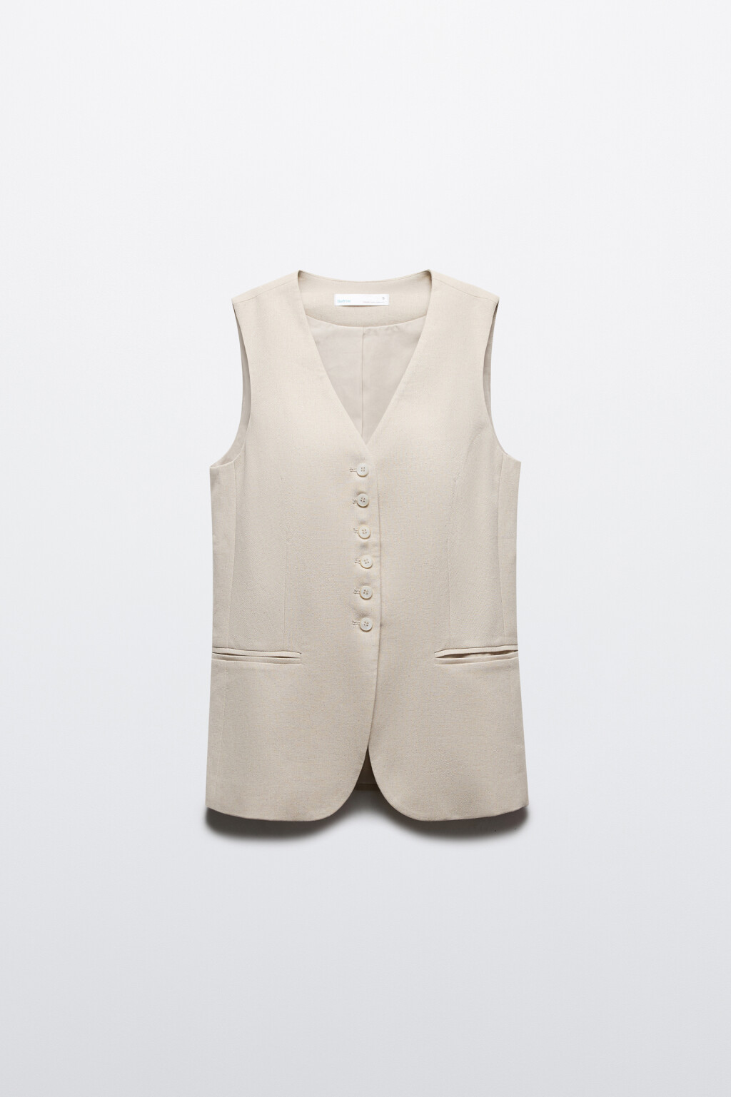 Жилет приталенный из ткани со льном - цвет бежевый - 7