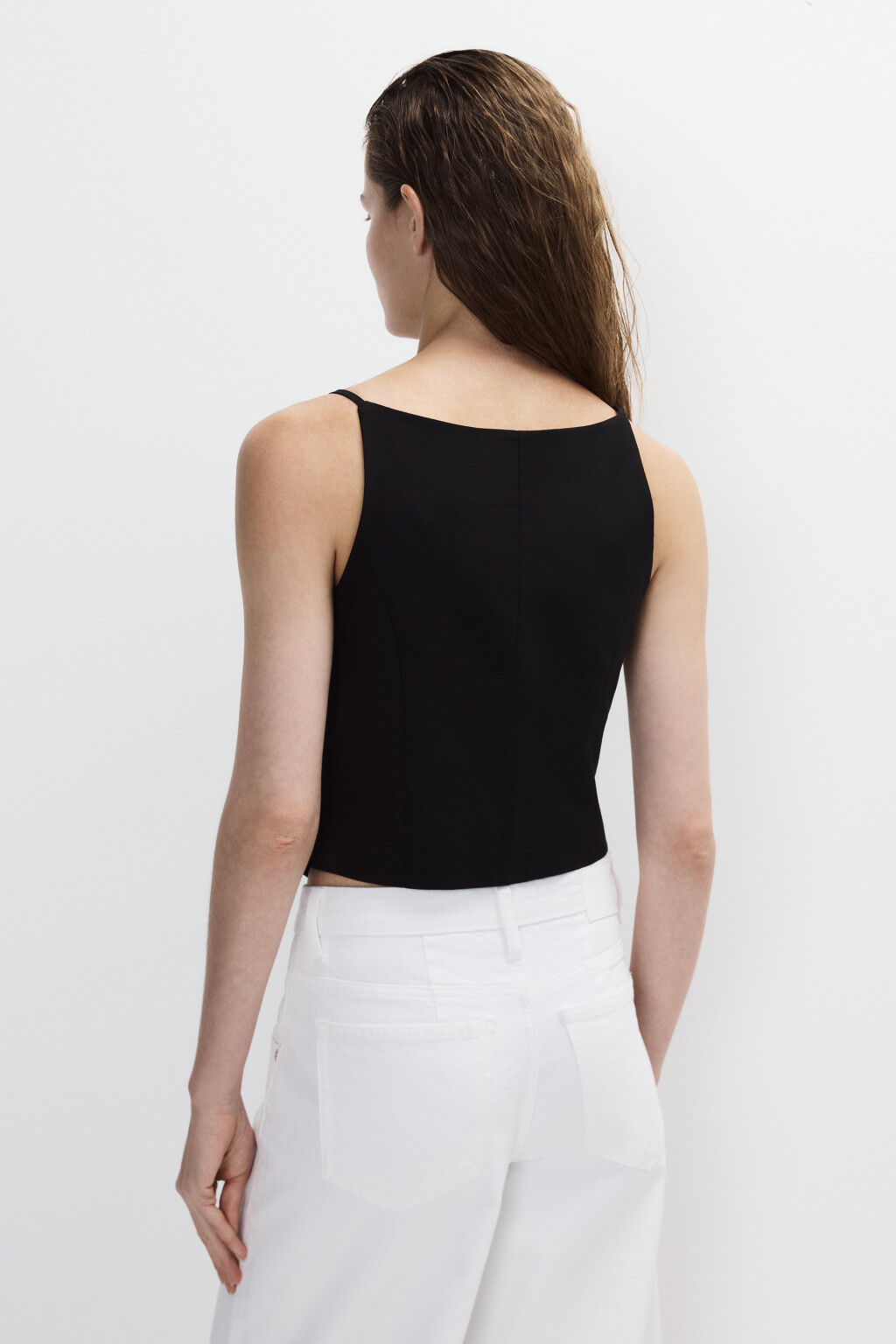 Топ-жилет на тонких бретельках - цвет черный - 4