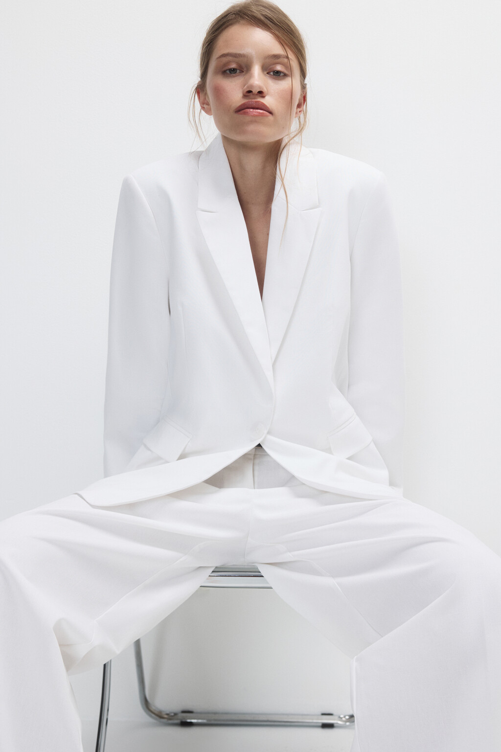 Пиджак однобортный из ткани со льном - цвет белый - 1