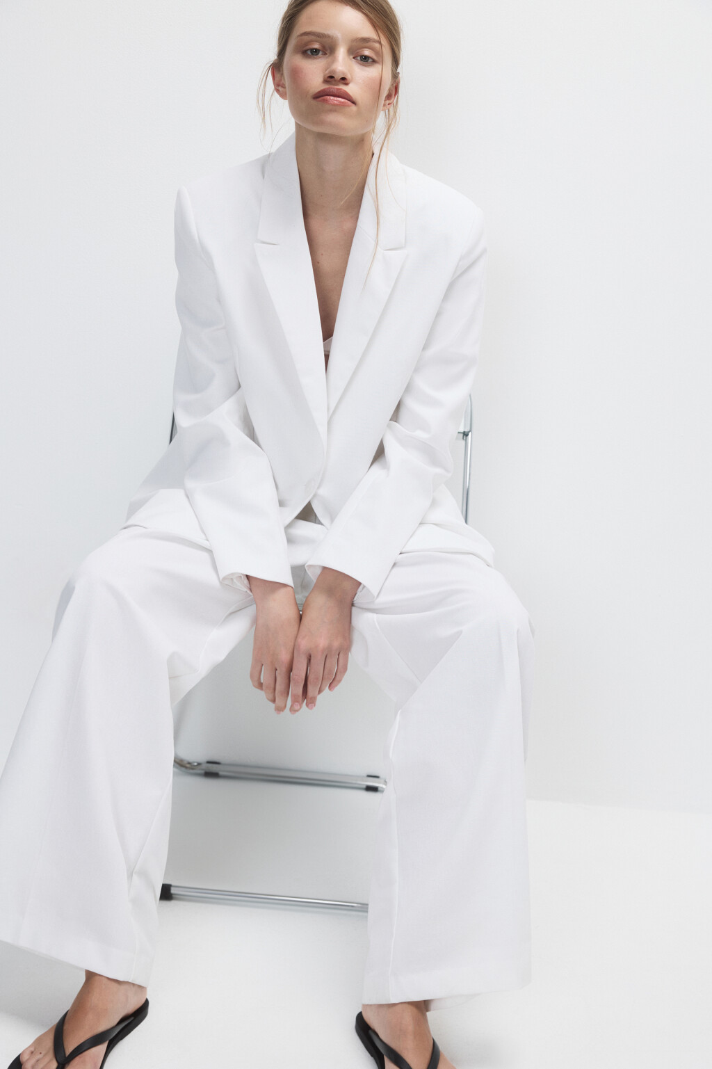 Пиджак однобортный из ткани со льном - цвет белый - 2