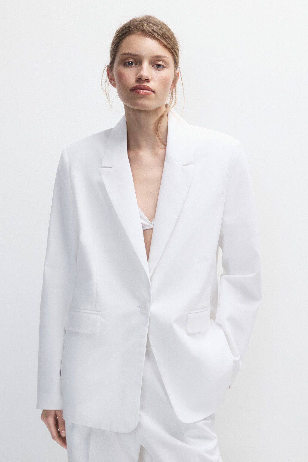 Пиджак однобортный из ткани со льном - цвет белый - 4