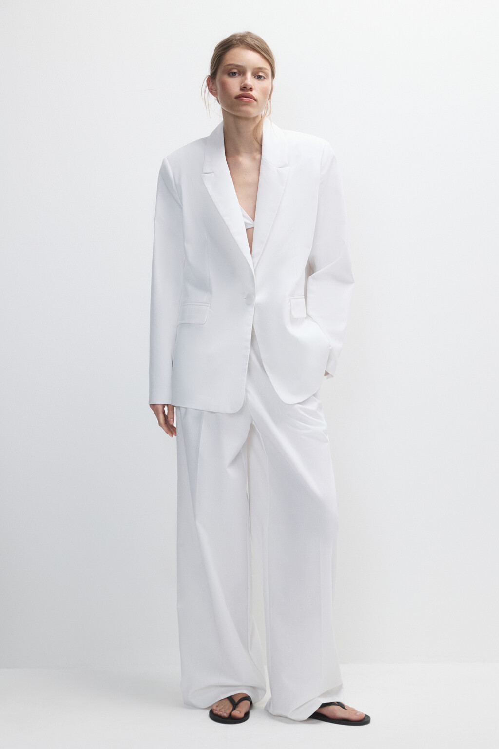 Пиджак однобортный из ткани со льном - цвет белый - 6