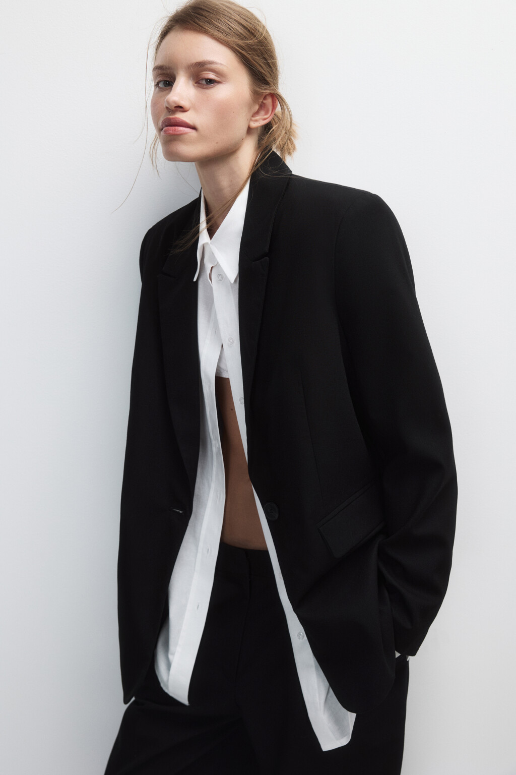 Пиджак однобортный из ткани со льном - цвет черный - 2