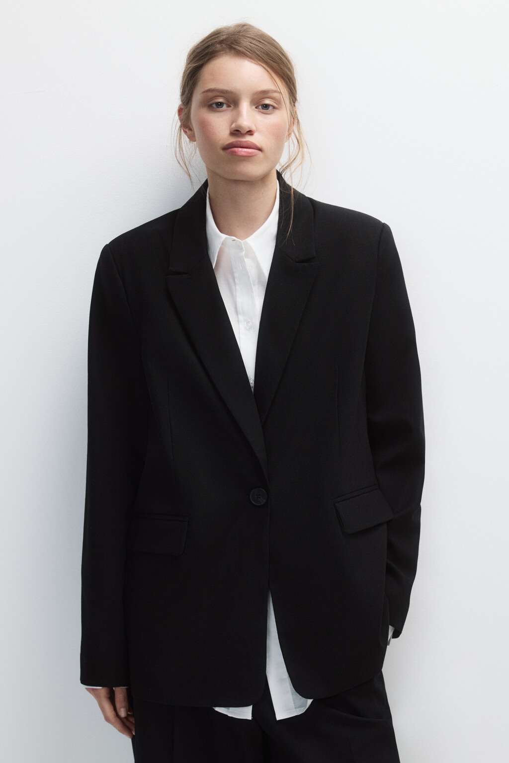 Пиджак однобортный из ткани со льном - цвет черный - 3
