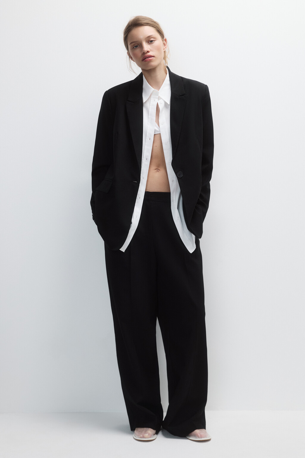 Пиджак однобортный из ткани со льном - цвет черный - 5