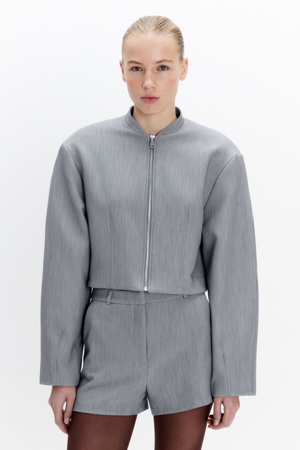 Жакет oversize укороченный на молнии - цвет серый - 2